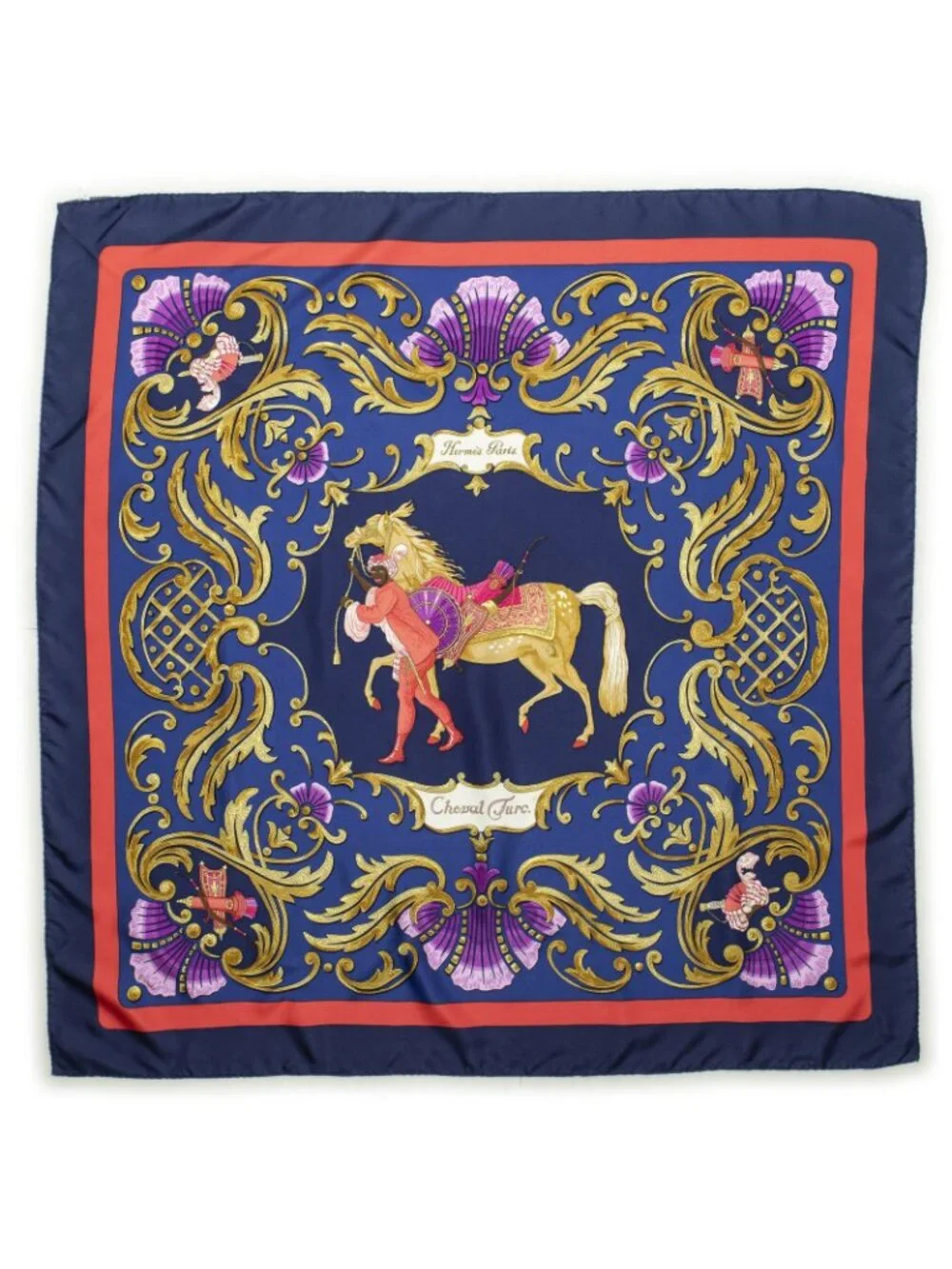 Hermes Scarf Navy Gold Red Silk - Picture 2 of 5